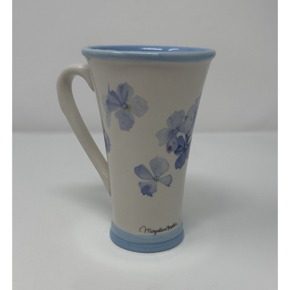 Marjolein Bastin Floral Butterfly Coffee Mug Blue White Tall Latte‎ Cup